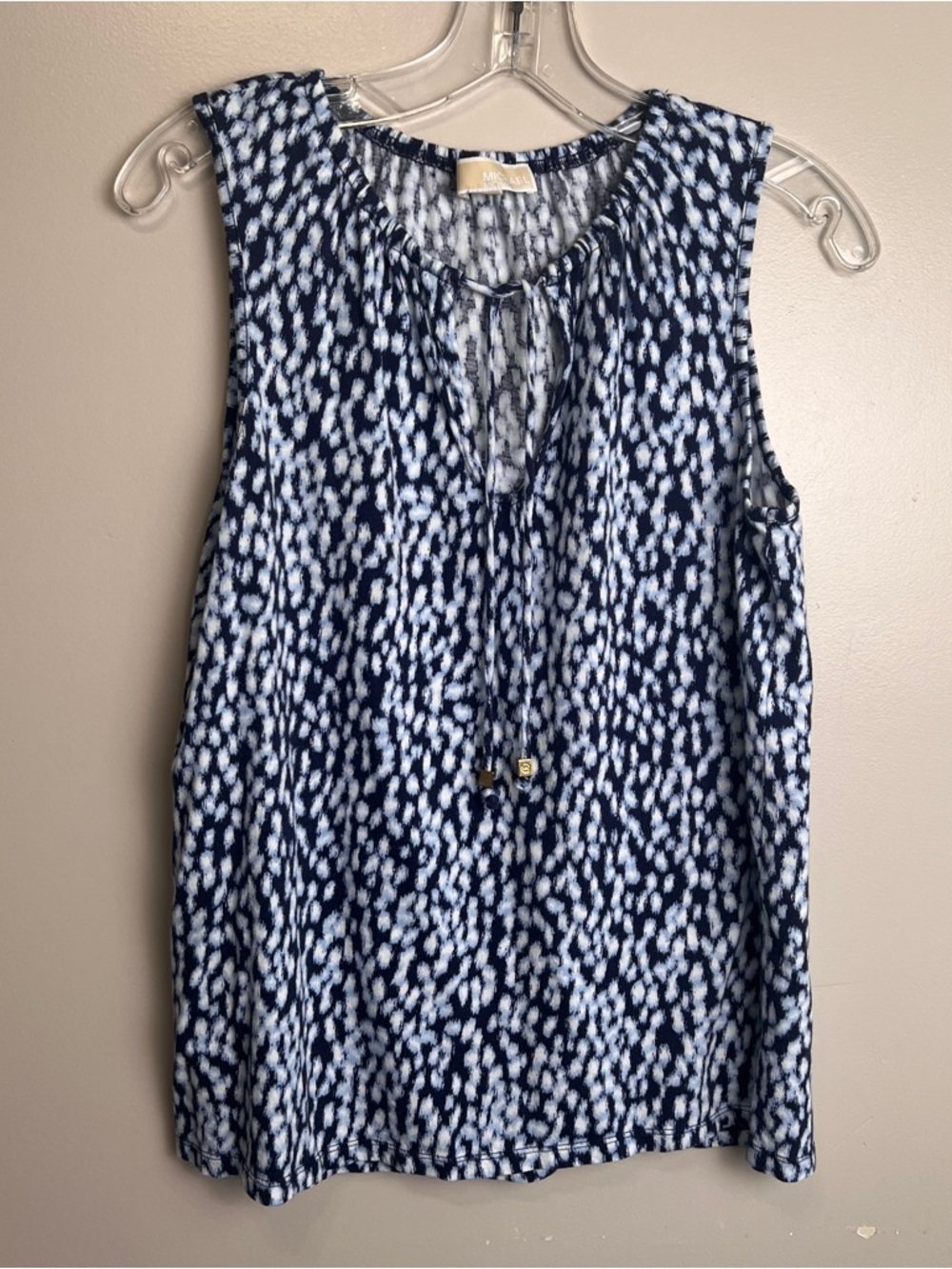 Michael Kors Sleeveless Shore Blue Patterned Tie Up Front Blouse Size Medium EUC